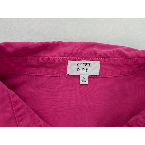 Crown & Ivy Women's Top Size L Pink 3/4 Sleeve Tunic Half Button-Up - Picture 5 of 13
